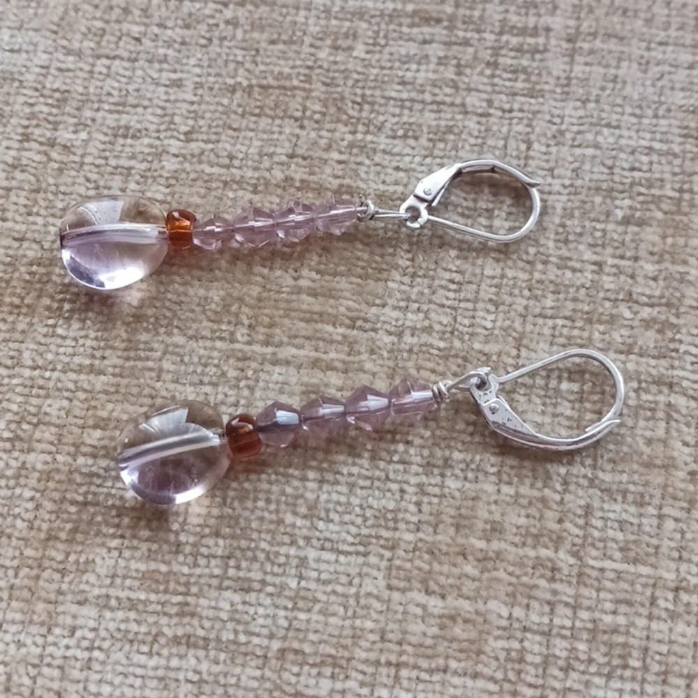 Silver Tone Leverback Glass Beaded Dangle Earrings